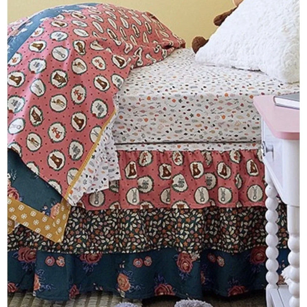 MATILDA JANE Girls Twin bed dust ruffle Tiered Skirt Bedroom Rosy Blossom NEW